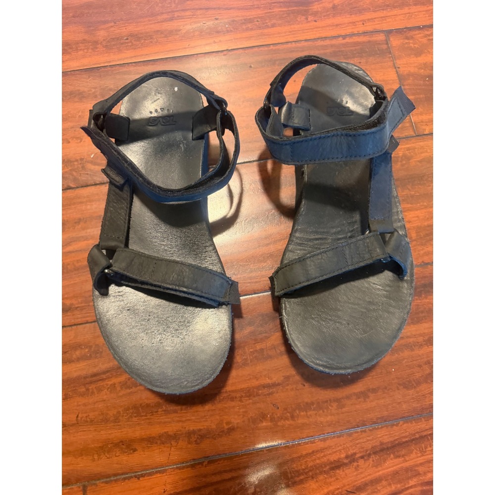 Teva Midform Universal Leather Sandals Black Platform Strappy 1102435 Womens 10 - Picture 2 of 7